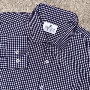 Mizzen+Main Shirt XL Standard Fit Blue Red Gingham Performance Stretch USA Made